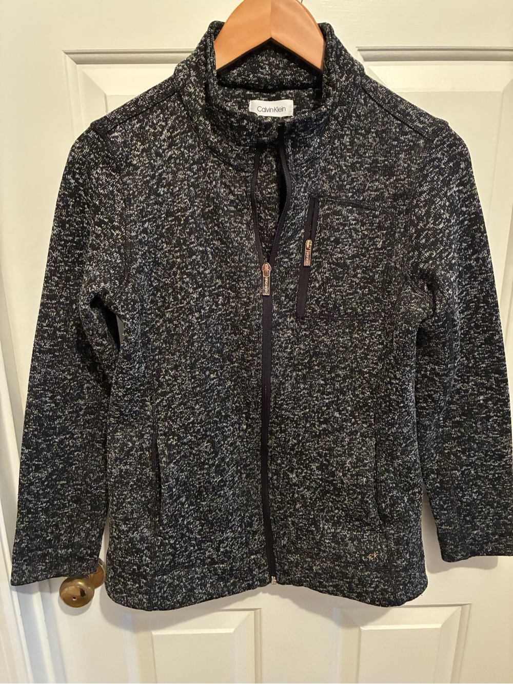 Calvin Klein Black Flecked Full-Zip Jacket, Small